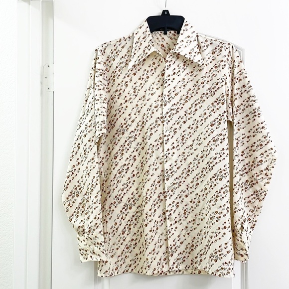 Van Heusen cream floral print long sleeve button down shirt - Picture 1 of 5